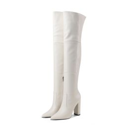 Autumn And Winter Pointed Thick Heel High Heel Over The Knee Boots Women (Option: White-40)