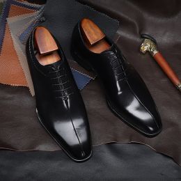 Korean Version Of Men's Business Formal Wear Wedding Shoes Trendy Shoes British Pointed Toe Lace-up Men's Leather Shoes (Option: Black-38)