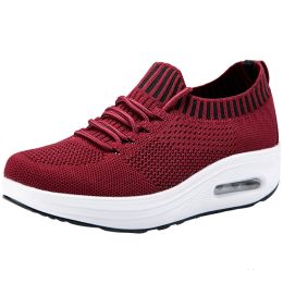 A Drop-shipping Miyaka Air Cushion Thick-soled Rocking Shoes Women's Mesh Sports Flying Woven Travel Shoes 1983 (Option: Red-40)