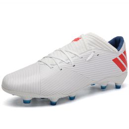 Outdoor High-top Football Boots Turf Soccer Cleats Kids AG Women Soft Football Shoes (Option: White-41)