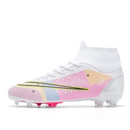 Football Boots Men's High Top AG Spike Artificial Turf (Option: Pink-39)