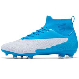 Professional Spike Breathable Sweat Absorbing Outdoor Sports Soccer Shoes (Option: White And Blue-32)