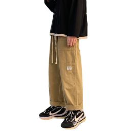 New Japanese Casual Solid Color Loose Trousers (Option: Khaki-4XL)