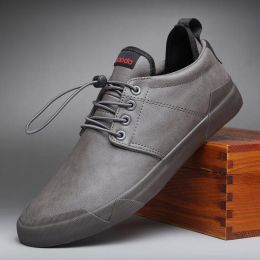 New Style Men's Leather Casual Shoes Flat Shoes (Option: Grey-40)