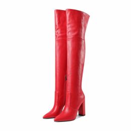 Autumn And Winter Pointed Thick Heel High Heel Over The Knee Boots Women (Option: Red-40)