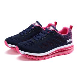 Spring Men's And Women's Shoes Fly Woven Upper Casual (Option: Dark blue rose red-38)