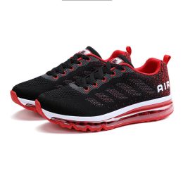 Spring Men's And Women's Shoes Fly Woven Upper Casual (Option: Black red-46)