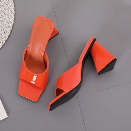 Spring And Summer New Square Toe Triangle Thick High-heeled Outer Wear European And American Style 4-color Cross-border Women's Shoes 36-42 Large Size (Option: Orange-43)