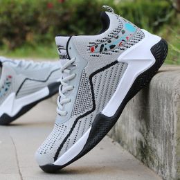 Basketball Shoes High Top Flying Woven Sneakers Breathable (Option: Grey-39)