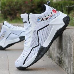 Basketball Shoes High Top Flying Woven Sneakers Breathable (Option: White-39)