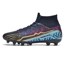 High-top Youth Spike Turf Soccer Shoes (Option: Spike Black-35)