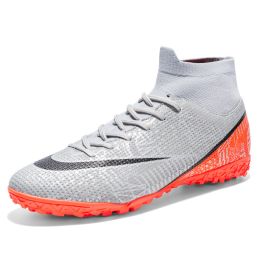 New Breathable Sports High-top Firm Ground Soccer Shoes (Option: Broken Nail Gray Orange-34)