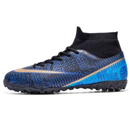 New Breathable Sports High-top Firm Ground Soccer Shoes (Option: Broken Nail Black And Blue-34)