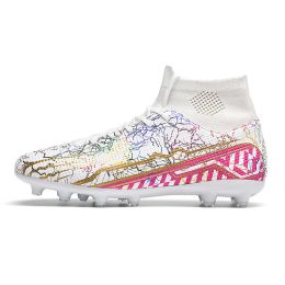 High-top Youth Spike Turf Soccer Shoes (Option: Long Nail White-35)