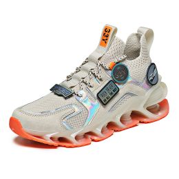 Hollow Blade Shock Absorption Sports Shoes Summer Breathable Flying Woven Casual Shoes (Option: Apricot-44)