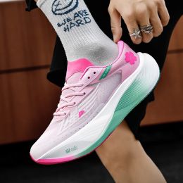 Racing Carbon Plate Rebound Shock Absorption Sneaker (Option: Pink Green-36)