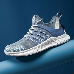 Flying Woven Mesh Sneakers New Outdoor Lightweight Breathable Casual Running Shoes (Option: Sky Blue-46)