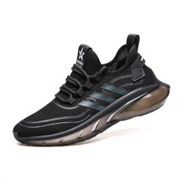 Men's Breathable Fly Woven Shock Absorption Sports Casual Shoes (Option: Openwork black-42)