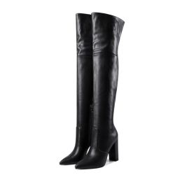 Autumn And Winter Pointed Thick Heel High Heel Over The Knee Boots Women (Option: Black-40)