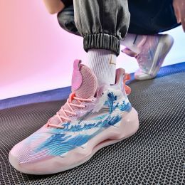 Luminous High-top Basketball Shoes (Option: Blue Pink-37)