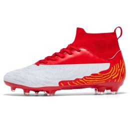 Professional Spike Breathable Sweat Absorbing Outdoor Sports Soccer Shoes (Option: White And Red-33)