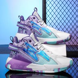 Luminous High-top Basketball Shoes (Option: White Purple Color 8-44)